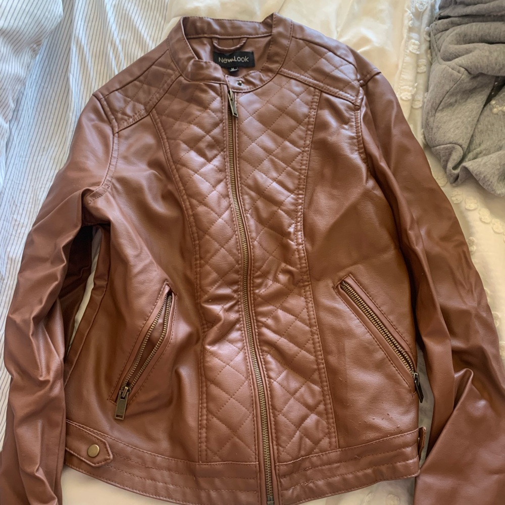 New Look Tan Quilted Leather Jacket